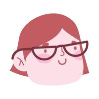 mujer con gafas cara personaje de dibujos animados icono aislado diseño fondo blanco vector