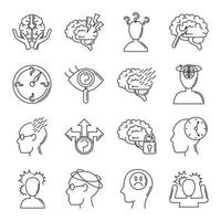 alzheimer disease, decrease in mental human ability icons set line style vector