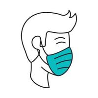 man with medical mask, covid 19 coronavirus prevention spread outbreak disease pandemic line and fill style icon vector