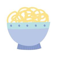 fideos en tazón comida dieta aislado diseño icono blanco fondo vector