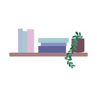 estante con libros y decoración de plantas en maceta icono de diseño aislado fondo blanco vector