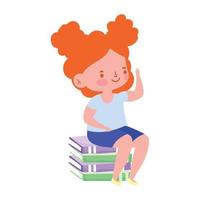 niña estudiante sentada en una pila de libros escuela de dibujos animados icono aislado diseño fondo blanco vector