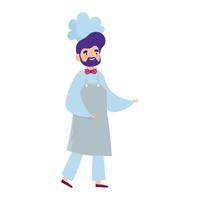 chef masculino con carácter uniforme dibujos animados icono de diseño aislado fondo blanco vector