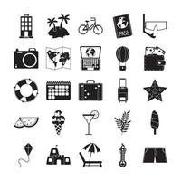 summer travel and vacation in silhouette style isolated icons set vector