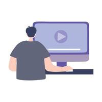 online training, student man using computer video seminar, education and courses learning digital vector