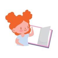 niña estudiante leyendo libro personaje de dibujos animados icono aislado vector