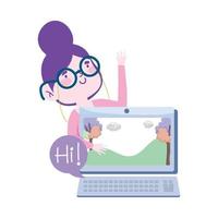 online education, teacher with laptop computer lesson class website, isolated design vector