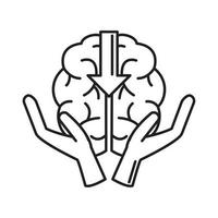 alzheimer disease, hands holding brain, decrease in mental human ability line style icon vector