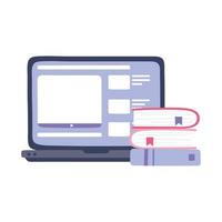 online training, laptop computer site class books, education and courses learning digital vector