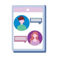 smartphone website app couple chatting isolated icon design white background vector