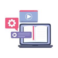 capacitación en línea, chat de video de computadora portátil, educación y cursos de aprendizaje digital vector