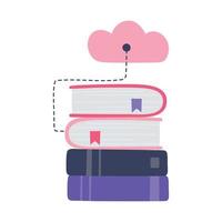 online training, stack of books cloud computing connection, education and courses learning digital vector