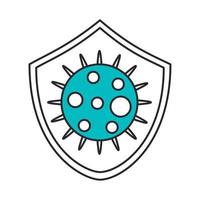 covid 19 coronavirus, protección de escudo de virus, línea de pandemia de enfermedad de brote de prevención de propagación e icono de estilo de relleno vector