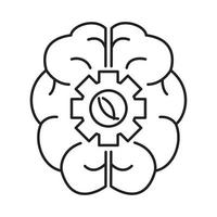 alzheimer disease, brain and mechanism gear function, decrease in mental human ability line style icon vector