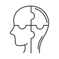 alzheimer disease, male profile silhouette puzzle solution, decrease in mental human ability line style icon vector