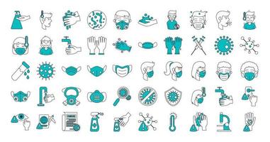 covid 19 coronavirus prevention spread outbreak disease pandemic icons set linear vector