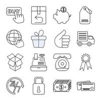 online shopping mobile marketing and e-commerce icons set line style vector