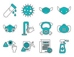 covid 19 coronavirus prevention spread outbreak disease pandemic icons set linear vector