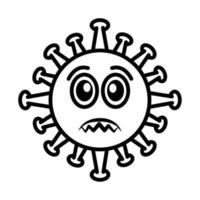 emoticono de virus, infección de personaje emoji covid-19, estilo de dibujos animados de línea de cara vector