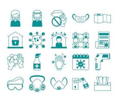 covid 19 coronavirus, prevention outbreak disease pandemic virus icons set line design icon vector