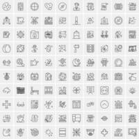 paquete de 100 iconos de líneas universales para móviles y web vector