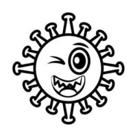 emoticono de virus, infección de personaje emoji covid-19, estilo de dibujos animados de línea de guiño de cara vector