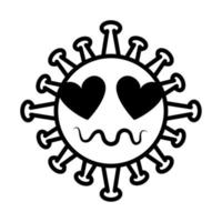 emoticono de virus, infección de personaje emoji covid-19, estilo de dibujos animados de línea de amor facial vector