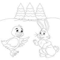 mejores amigos, pato y conejo hablan en blanco y negro vector