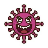 virus emoticon, covid-19 emoji character infection, angry face, flat cartoon style vector