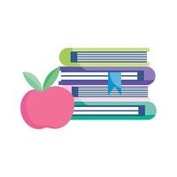 escuela, pila, de, libros, con, manzana, aislado, icono, diseño, fondo blanco vector