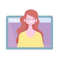 young woman video online training isolated icon design white background vector