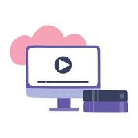 capacitación en línea, lecciones de video por computadora y libros, educación y cursos de aprendizaje digital vector