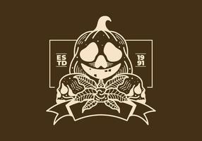 Vintage illustration of Halloween pumpkin and skull vector