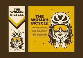 ilustración de arte vintage de una mujer con casco de bicicleta vector
