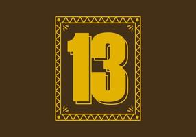 número 13 en marco de rectángulo retro vector