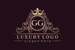 GG Initial Letter Gold calligraphic feminine floral hand drawn heraldic monogram antique vintage style luxury logo design Premium Vector