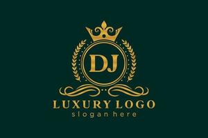 Initial DJ Letter Royal Luxury Logo template in vector art for Restaurant, Royalty, Boutique, Cafe, Hotel, Heraldic, Jewelry, Fashion and other vector illustration.