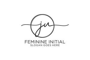 Initial JU handwriting logo with circle template vector logo of initial signature, wedding, fashion, floral and botanical with creative template.