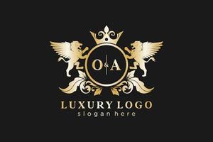 plantilla de logotipo de lujo real de león de letra oa inicial en arte vectorial para restaurante, realeza, boutique, cafetería, hotel, heráldica, joyería, moda y otras ilustraciones vectoriales. vector