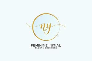 Initial NY handwriting logo with circle template vector signature, wedding, fashion, floral and botanical with creative template.