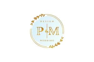 Initial PM beauty monogram and elegant logo design handwriting logo of initial signature, wedding, fashion, floral and botanical with creative template. vector