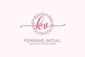 Initial KV beauty monogram and elegant logo design handwriting logo of initial signature, wedding, fashion, floral and botanical with creative template. vector