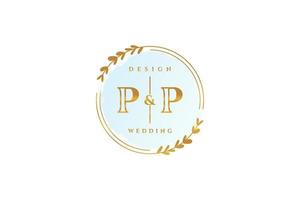 Initial PP beauty monogram and elegant logo design handwriting logo of initial signature, wedding, fashion, floral and botanical with creative template. vector