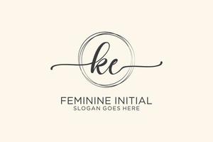 Initial KE beauty monogram and elegant logo design handwriting logo of initial signature, wedding, fashion, floral and botanical with creative template. vector