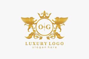 Initial OG Letter Lion Royal Luxury Logo template in vector art for Restaurant, Royalty, Boutique, Cafe, Hotel, Heraldic, Jewelry, Fashion and other vector illustration.
