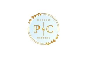 Initial PC beauty monogram and elegant logo design handwriting logo of initial signature, wedding, fashion, floral and botanical with creative template. vector