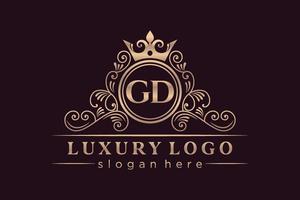 GD Initial Letter Gold calligraphic feminine floral hand drawn heraldic monogram antique vintage style luxury logo design Premium Vector