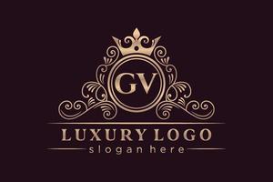 GV Initial Letter Gold calligraphic feminine floral hand drawn heraldic monogram antique vintage style luxury logo design Premium Vector