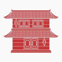 Editable Traditional Chinese Building With Two Floors Vector Illustration in Flat Monochrome Style for Artwork Element of Oriental History and Culture Related Design