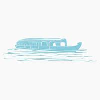 Editable Isolated Semi-Oblique View Flat Monochrome Indian Kerala Houseboat Backwater on Wavy Lake Vector Illustration for Artwork Element of Transportation or Recreation of Hindustan Related Design